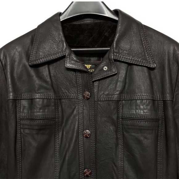 Vintage 80s Camyr Button Front Western Leather Coat Size M Chocolate Brown - Picture 2 of 11